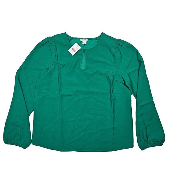 J.Crew Petite keyhole Top Long Sleeve Deep Emerald Women Size Medium Petite - Picture 14 of 15